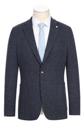 "Pelago Navy Blue Slim-Fit Half-Canvas Summer Cotton Blazer" - Elegant Mensattire
